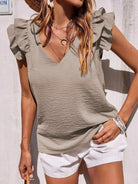 Women's Casual V Neck Ruffle Tank Top Summer Sleeveless Shirt