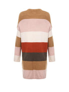 Women's Contrast Color Striped Long Knitted Cardigan