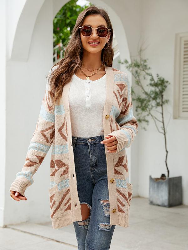 Women's Diamond Loose Jacquard Knitted Cardigan