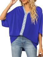 Women's Dolman Sleeve Chiffon V-Neck Short Sleeve Shirt Shirt