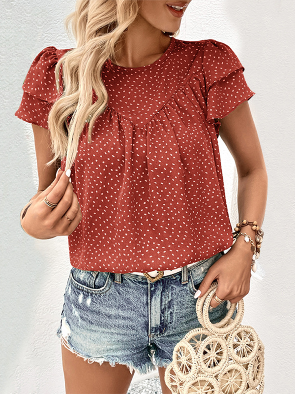 Women's Fashion Ruffled Short Sleeve Shirt