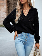 Women's POLO Neck Long Sleeve Knit Top