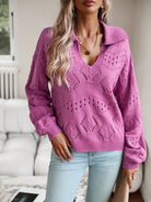 Women's POLO Neck Long Sleeve Knit Top