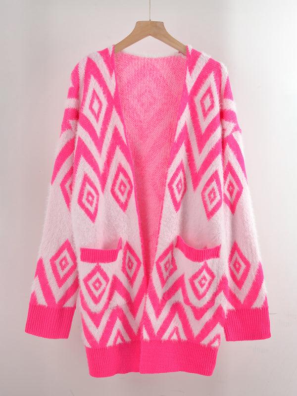 Women's Retro Diamond Mid-Length Cardigan