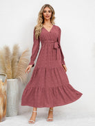 Women's casual belted dress with large hem