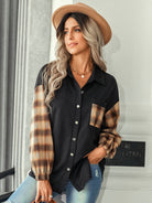 Women's fashion Plaid patchwork Polo loose shirt