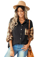 Women's fashion Plaid patchwork Polo loose shirt