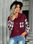 Women's fashion Plaid patchwork Polo loose shirt