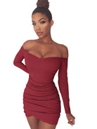 Women's long-sleeved sexy one-shoulder package hip dress