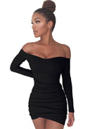 Women's long-sleeved sexy one-shoulder package hip dress