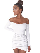 Women's long-sleeved sexy one-shoulder package hip dress