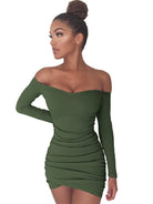 Women's long-sleeved sexy one-shoulder package hip dress