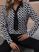 Women's new V-lapel printed long-sleeved shirt