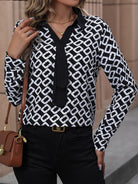 Women's new V-lapel printed long-sleeved shirt