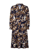 Women's new V-neck waist long-sleeved printed dress