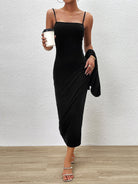 Women's new style elegant solid color suspender long-sleeved top dress