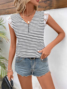 Women's striped lace patchwork short-sleeved top