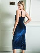 Women's suspender V-neck open back velvet slit dress