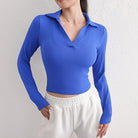 Women's threaded long sleeve solid color polo shirt