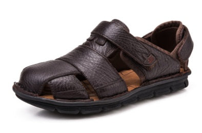 Yan Yang Men's Summer Leather Sandals offer breathable comfort with a non-slip sole and stylish closed-toe design, perfect for casual everyday wear.