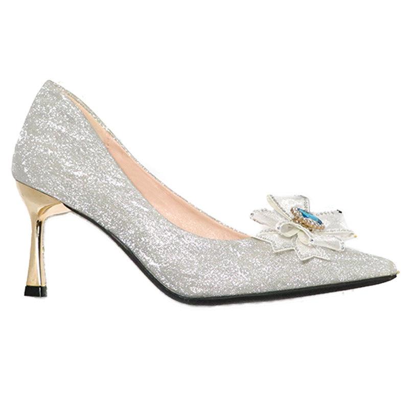 French Wedding Shoes Hexiu Wedding Dress In Silver - Bloomjay