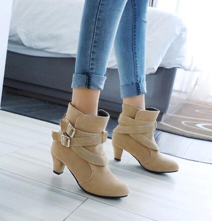 Winter Autumn Leather Casual Women High Heels Pumps Warm Ankle Boots - Bloomjay