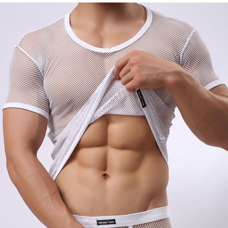 Large Mesh Short Sleeve Men's Underwear Foreign Trade Supply Wear Yoga Bodybuilding Shirt Thin Breathable Men's Short Sleeve - Bloomjay