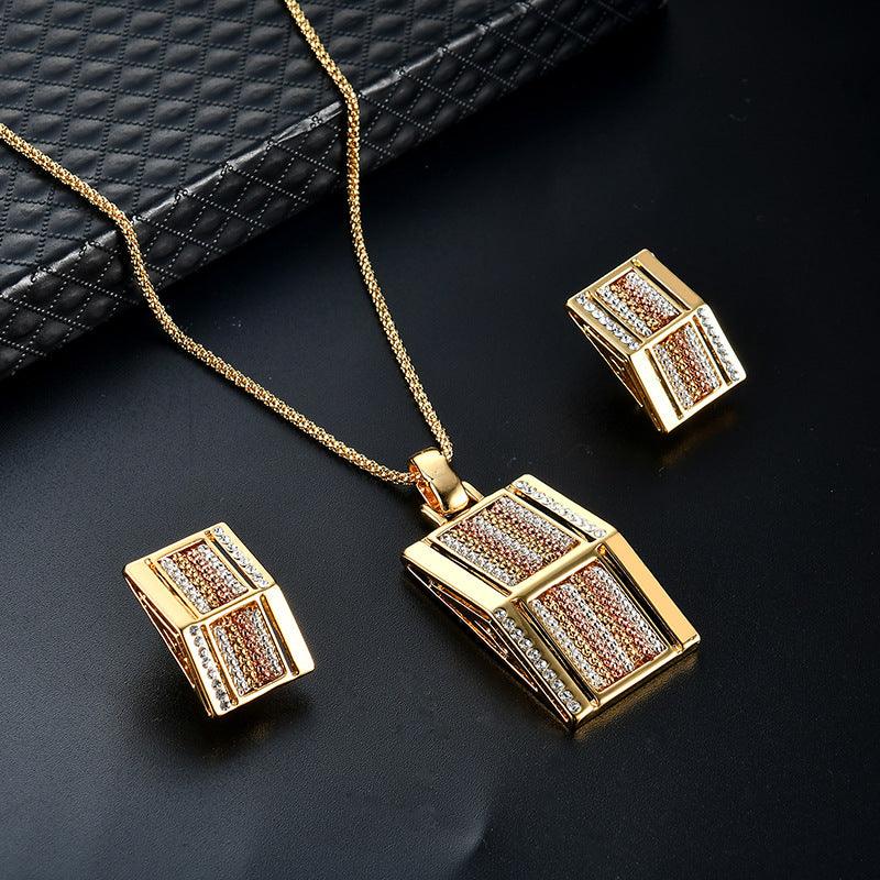 Explore bold style with our Exaggerated Jewelry Series – a square alloy two-piece jewelry set for a distinctive and eye-catching look. - Bloomjay