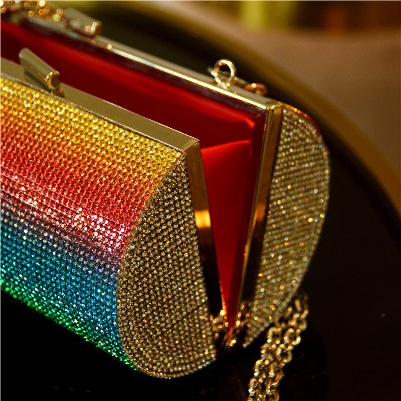 Rainbow Gradient Diamond Luxury Women Party Clutch Bag Purses and Handbags Evening Bag Ladies Shoulder Chain Bag Banquet Bag - Bloomjay