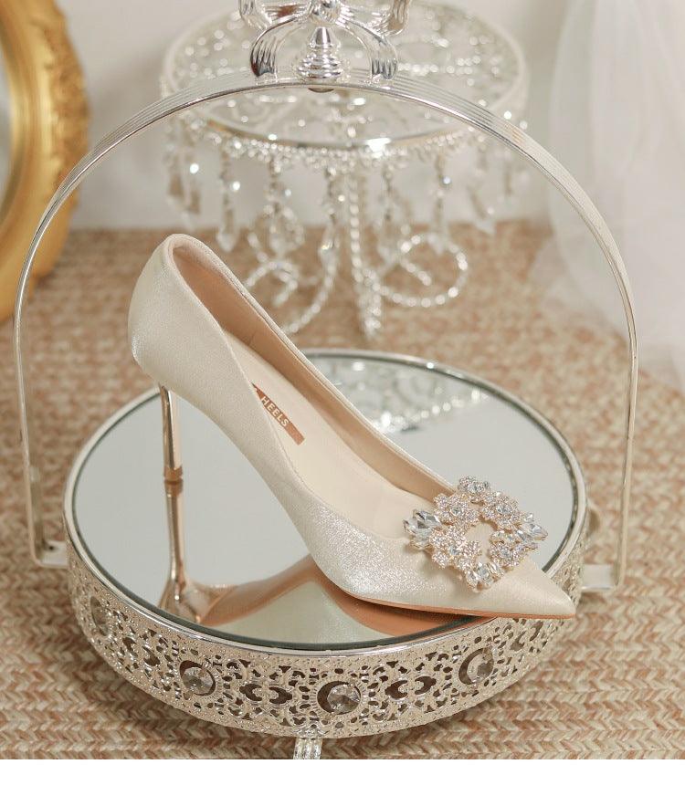 Wedding Dress Two-way Wear Pointed-toe Stiletto Bride Shallow Mouth Pumps Women High Heels - Bloomjay