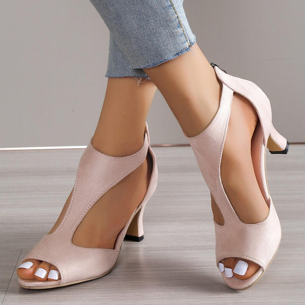 High Heel Peep Toe Sandals Women Back Zipper Outdoor Summer Shoes - Bloomjay