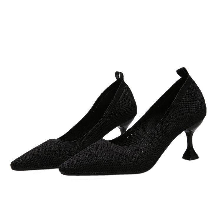 Fashion High-heeled Flying Woven Pointed Pumps Women's Stiletto Mid-heeled Women - Bloomjay