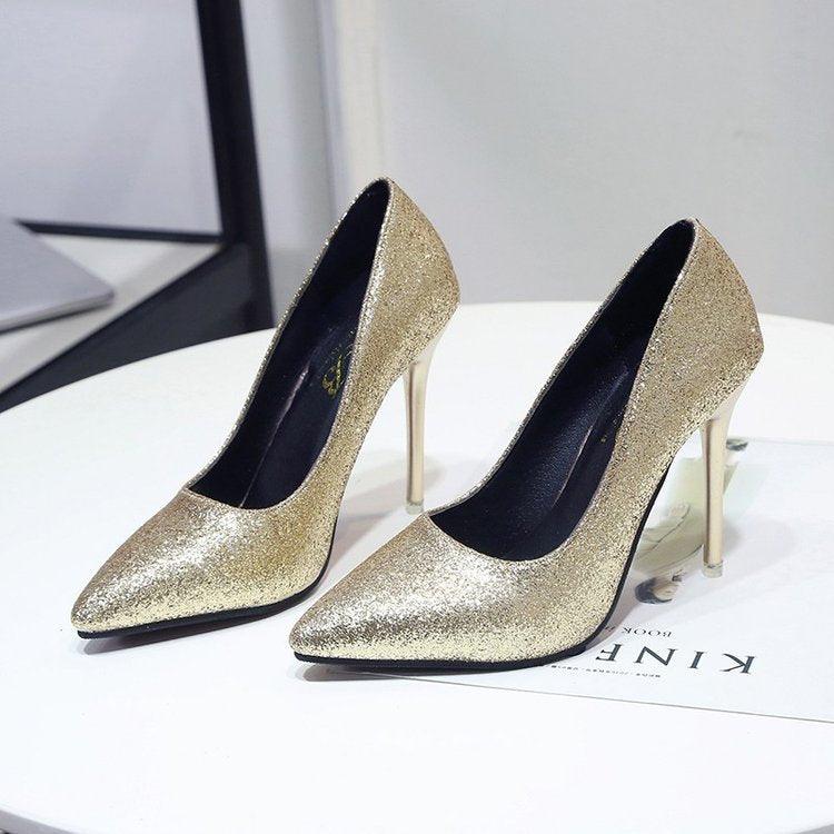 Spring And Summer New High Heels Stiletto Heel Gold And Silver Color Formal Dress Bridesmaid Bridal Shoes - Bloomjay