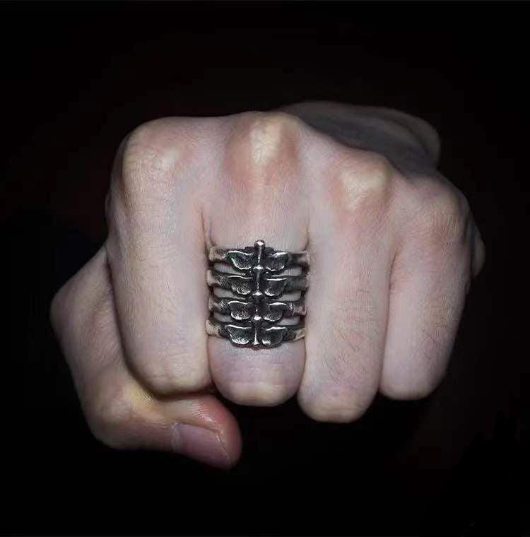 Explore creativity in fashion with our Rib Alloy Bone Ring for men, a unique and stylish jewelry piece. - Bloomjay
