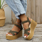 Wedge Sandals For Women Summer Casual Non-slip Cross-strap Platform Shoes With Hemp Heels Shoes - Bloomjay