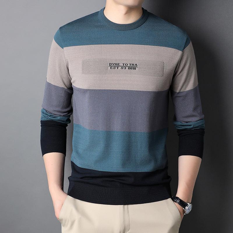 Men's Round Neck Striped Knitted Bottoming Shirt - Bloomjay