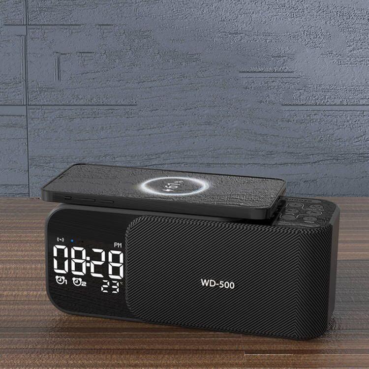 Led Wireless Charging Alarm Clock Fm Radio Bluetooth Speaker With Microphone Temperature Indicator Digital Display Speakers - Bloomjay