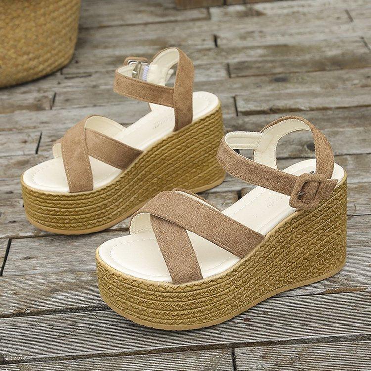 Wedge Sandals For Women Summer Casual Non-slip Cross-strap Platform Shoes With Hemp Heels Shoes - Bloomjay