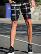 men's skinny plaid plus size casual shorts