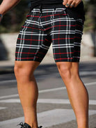 men's skinny plaid plus size casual shorts