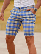 men's skinny plaid plus size casual shorts