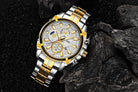 men''s watch fake three eyes luminous men''s watch fashion casual steel band waterproof watch t504g