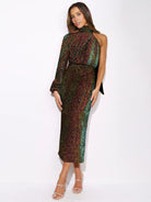 scarf slit evening dress one shoulder sequins