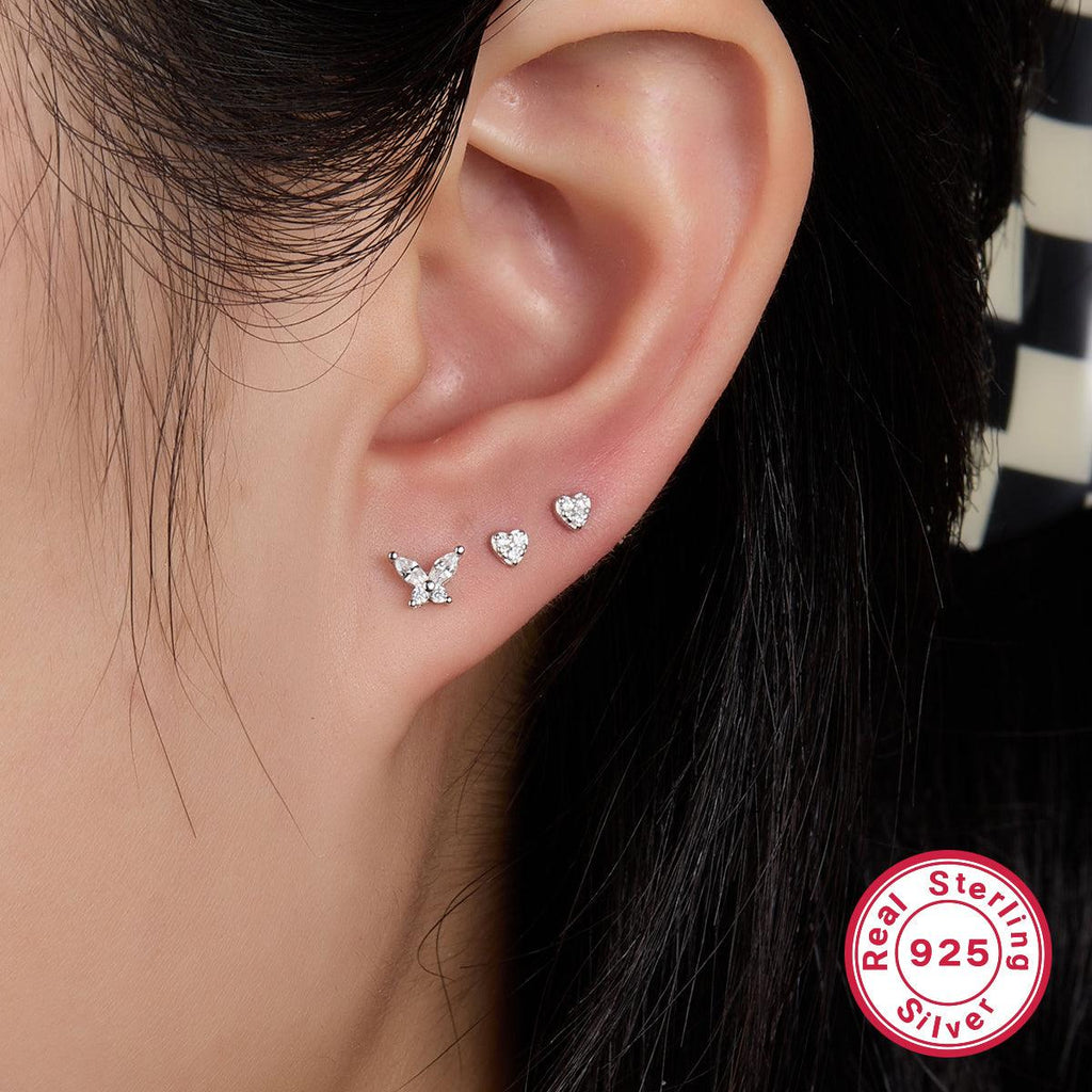 Add a touch of elegance with these IG-style butterfly ear studs, featuring sterling silver, zircon stones, and 18k gold or white gold plating. - Bloomjay