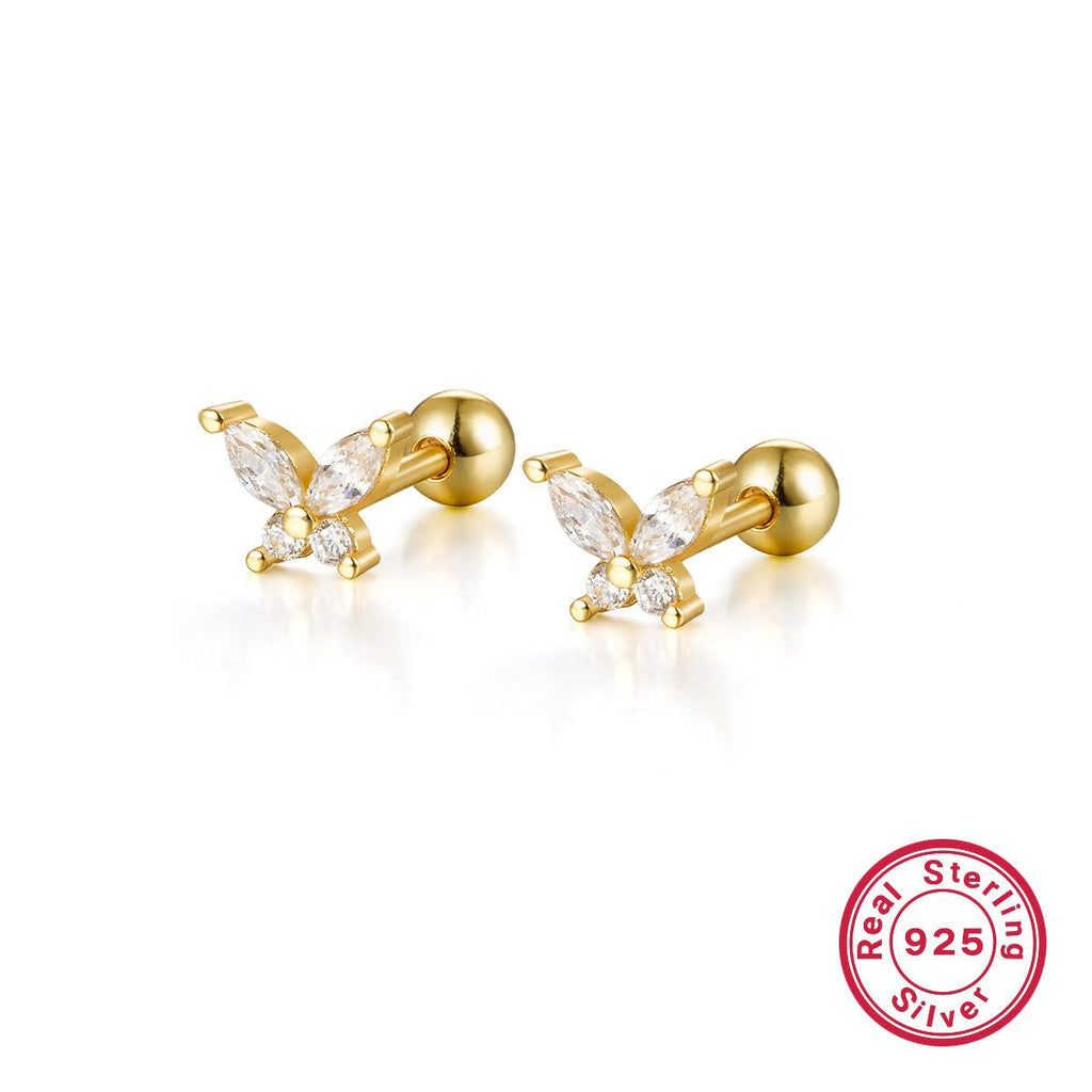 Add a touch of elegance with these IG-style butterfly ear studs, featuring sterling silver, zircon stones, and 18k gold or white gold plating. - Bloomjay
