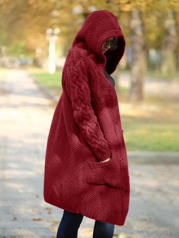 Women's hooded single-breasted long-sleeved sweater cardigan - Bloomjay