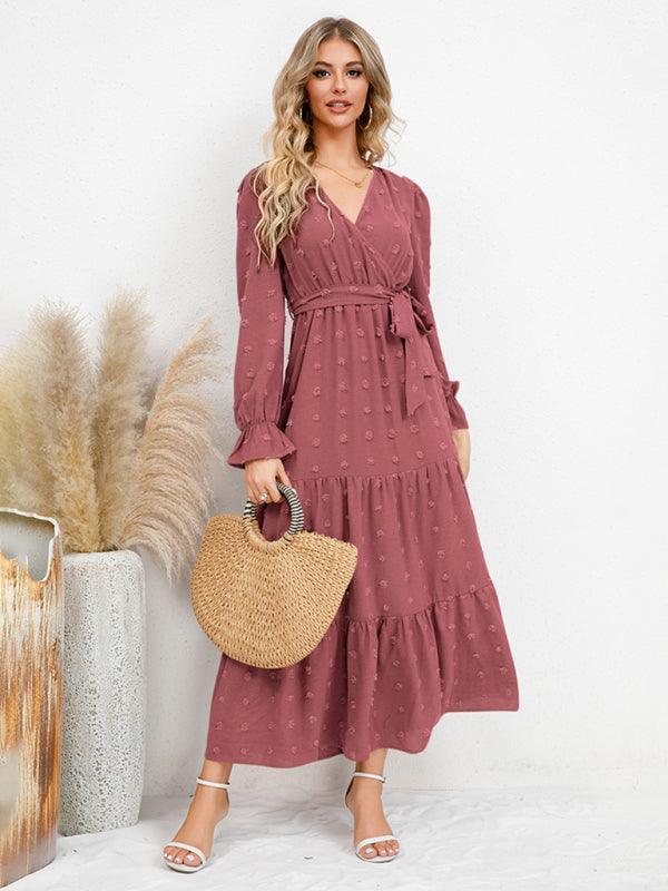 Women's casual belted dress with large hem - Bloomjay